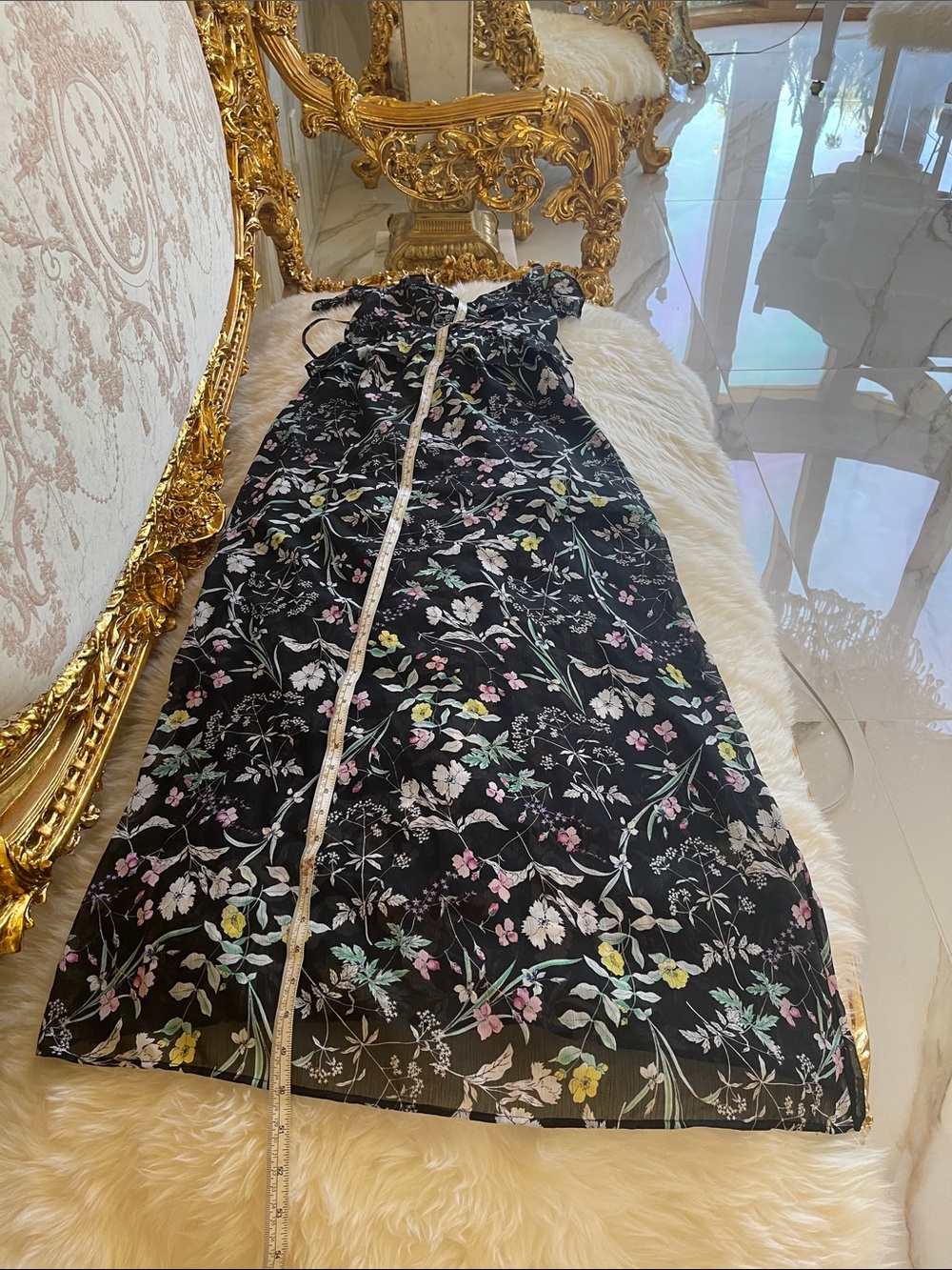 BCBGeneration Black Floral Maxi Dress with Pastel Blooms